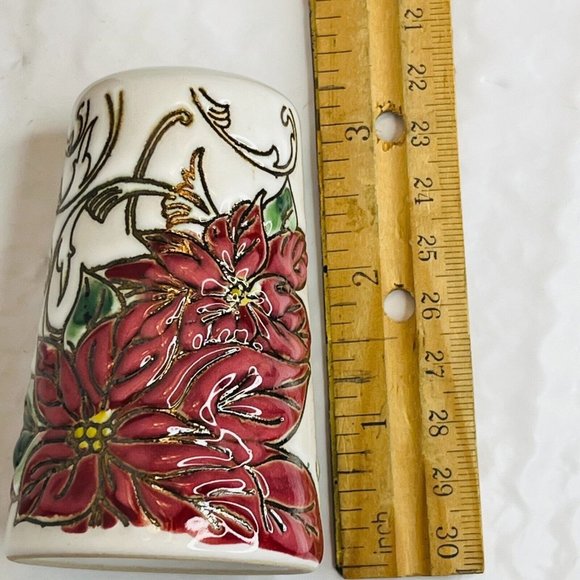 In Home Style Red Floral Poinsettia Salt & Pepper Christmas Set - Picture 11 of 11